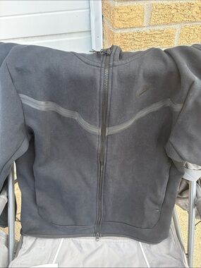 Nike tech Black Zip-Up Track Jacket with Subtle Stripe